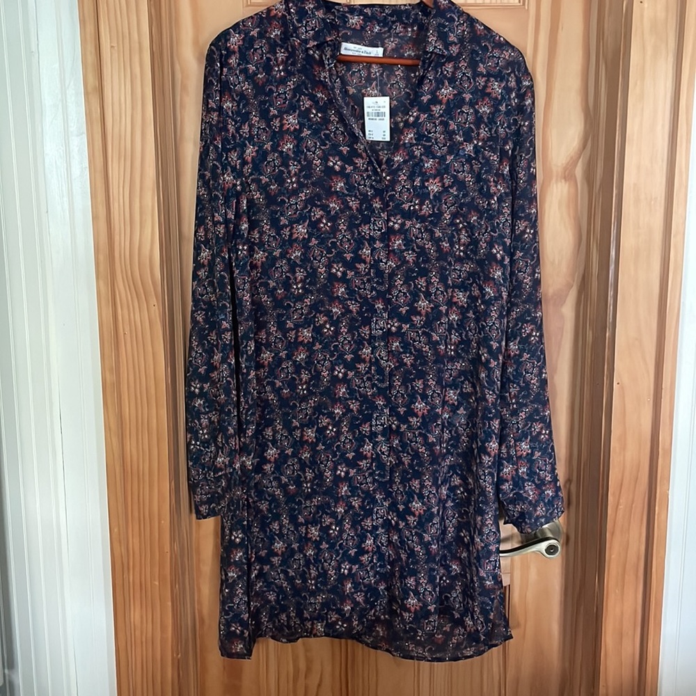 Abercrombie & Fitch Women’s Sheer Tunic- Dark Blue Color with design